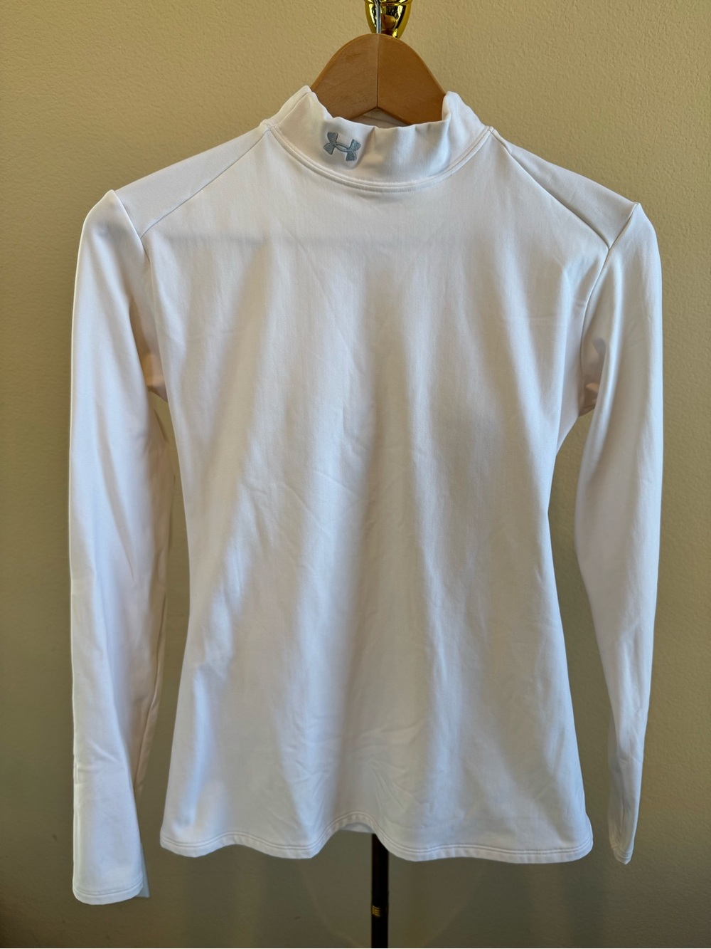 Under Armour ColdGear Mock Compression Shirt Top Women Large Ivory Long Sleeve